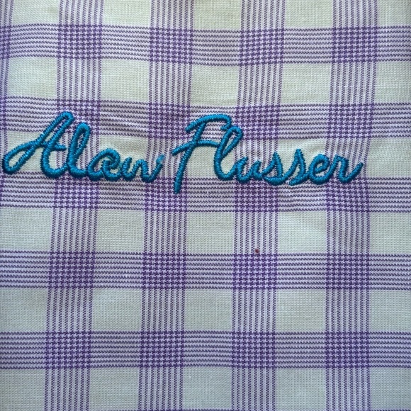 Alan Flusser Blue and White Dress Shirt with Classic Gingham Pattern - Picture 2 of 10